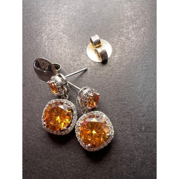 Charles Winston for Bella Luce champagne CZ halo sterling post earrings - Picture 2 of 11